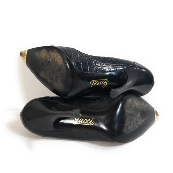 Gucci Women Caiman Black High Heels Pumps Sz 7 B - Picture 6 of 8